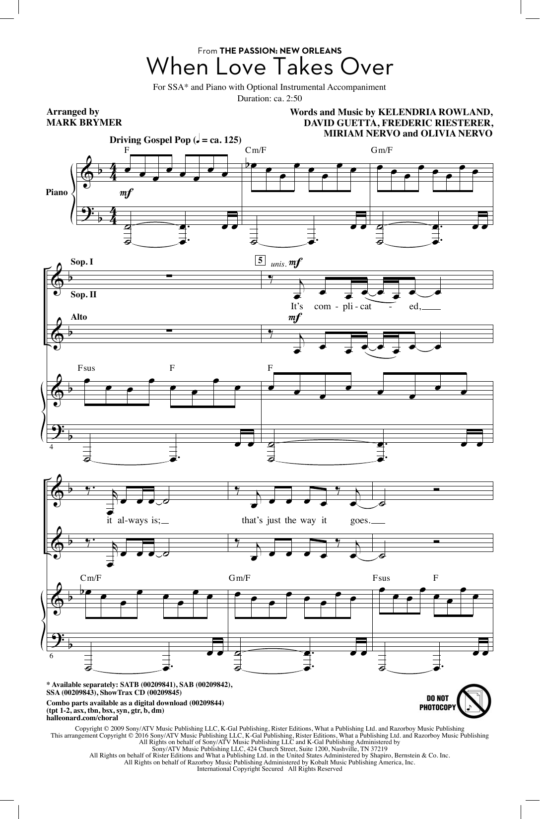 Mark Brymer When Love Takes Over Sheet Music