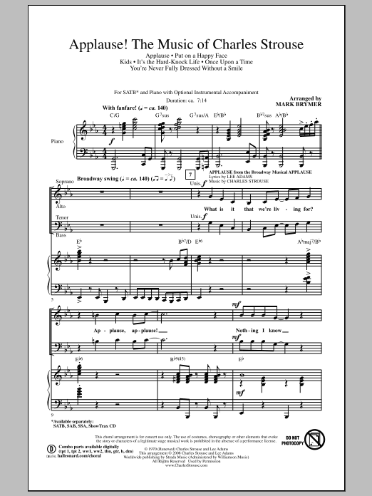 Mark Brymer Applause! - The Music of Charles Strouse Sheet Music