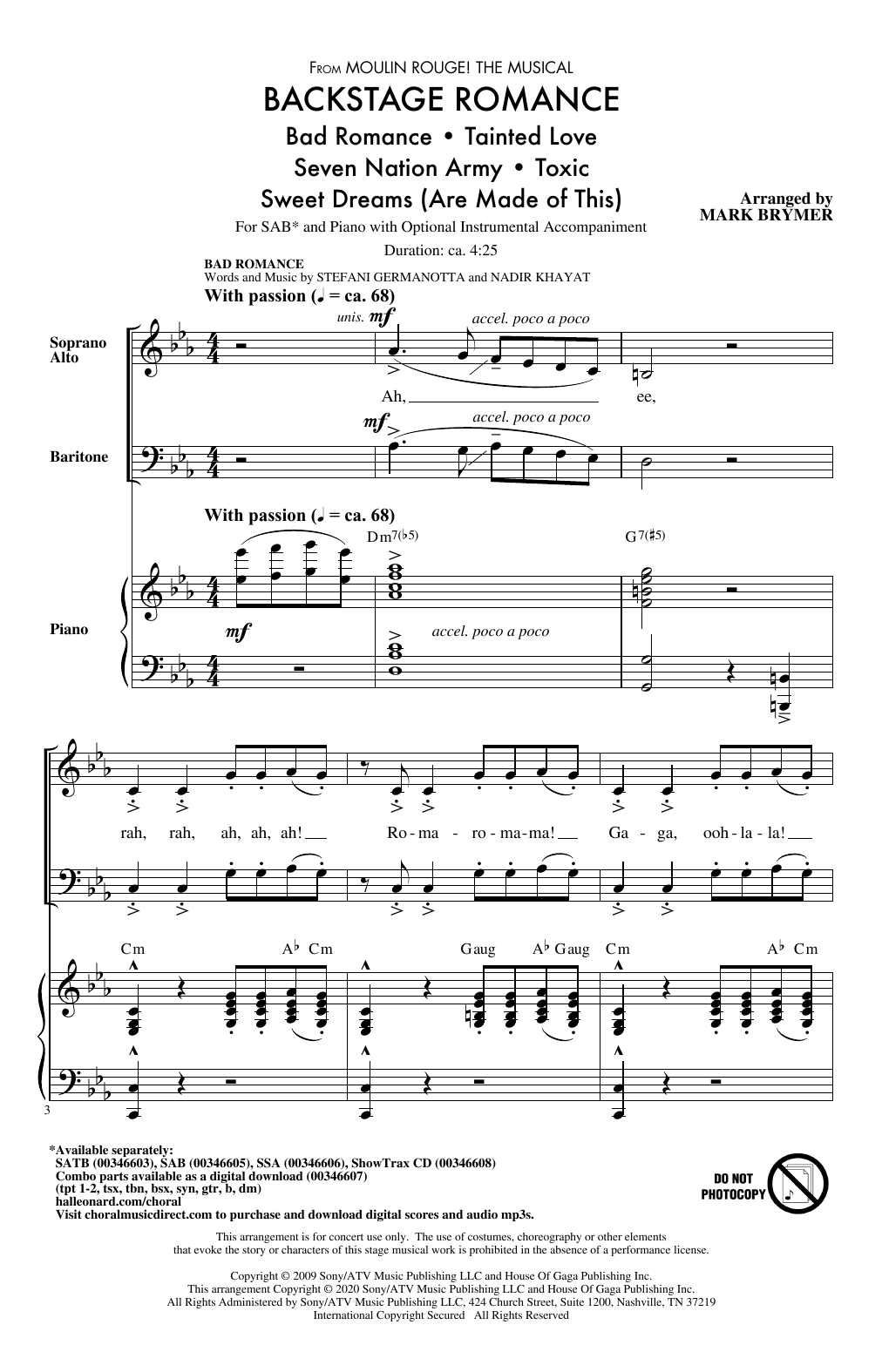 Mark Brymer Backstage Romance (from Moulin Rouge! The Musical) Sheet Music