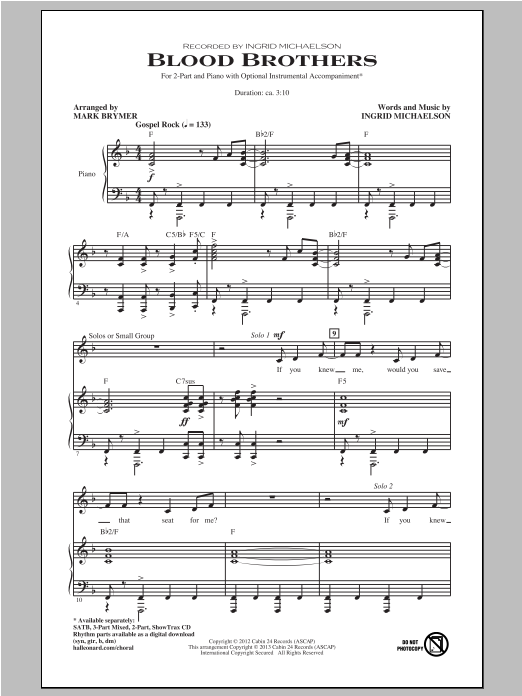 Mark Brymer Blood Brothers Sheet Music