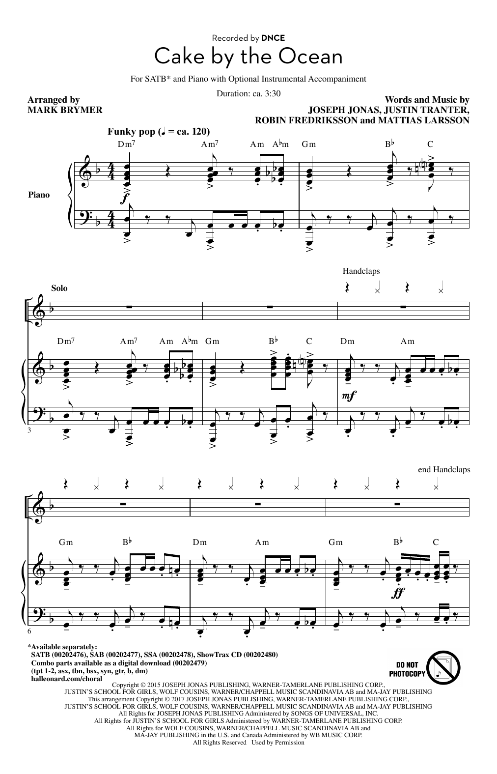 Mark Brymer Cake By The Ocean Sheet Music