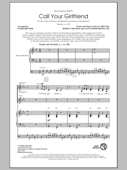 Mark Brymer Call Your Girlfriend Sheet Music