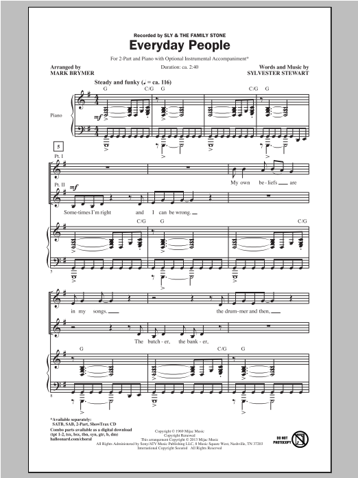 Mark Brymer Everyday People Sheet Music