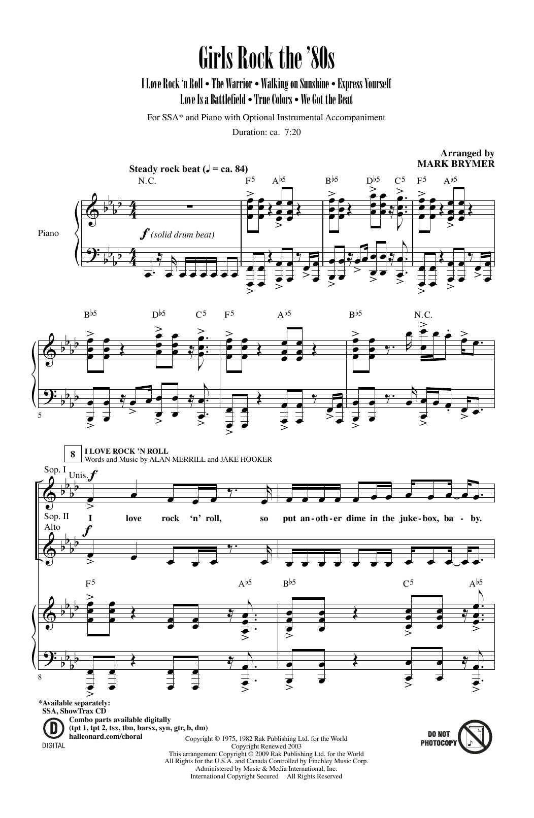 Mark Brymer Girls Rock The '80s (Medley) Sheet Music