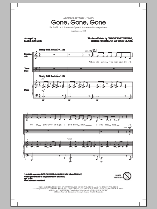 Mark Brymer Gone, Gone, Gone Sheet Music