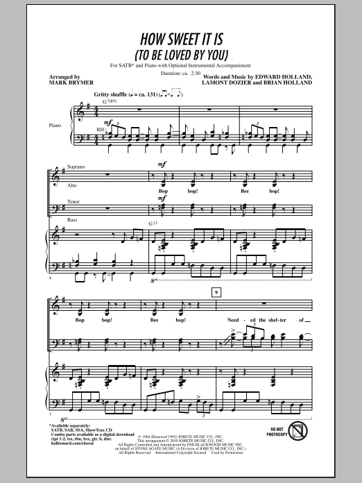 Mark Brymer How Sweet It Is (To Be Loved By You) Sheet Music