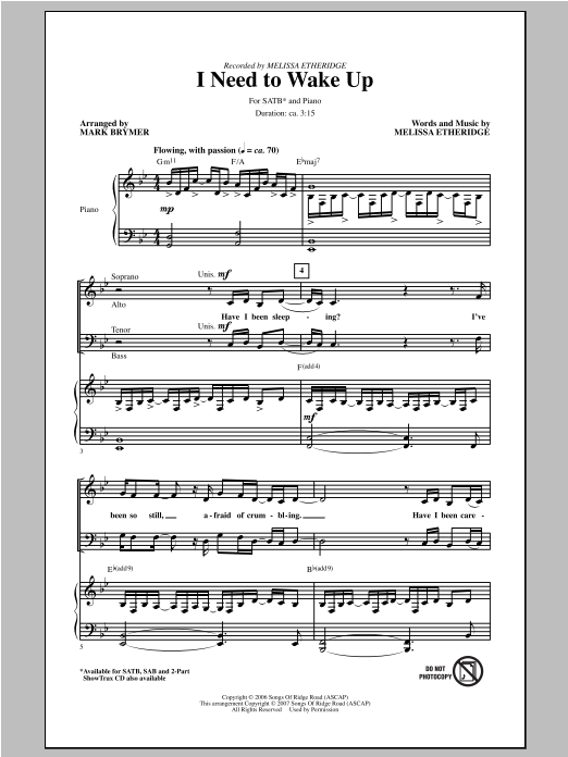 Mark Brymer I Need To Wake Up Sheet Music