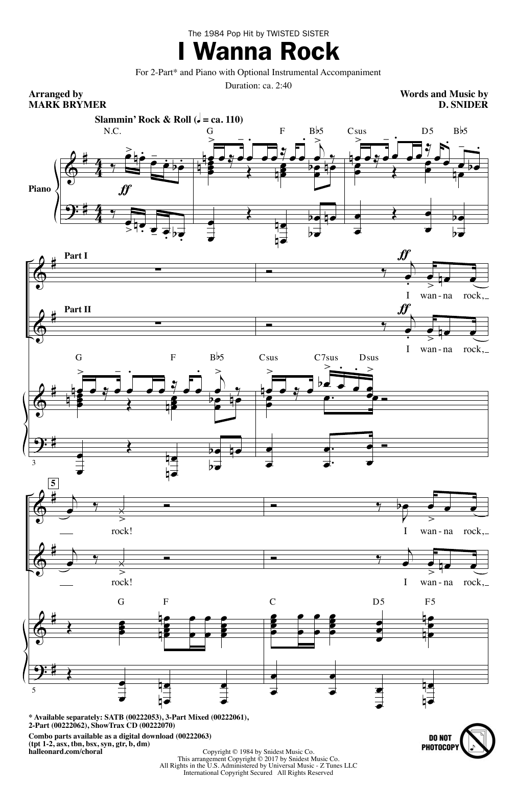Mark Brymer I Wanna Rock Sheet Music