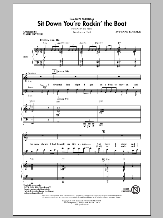 Mark Brymer Sit Down You're Rockin' The Boat Sheet Music
