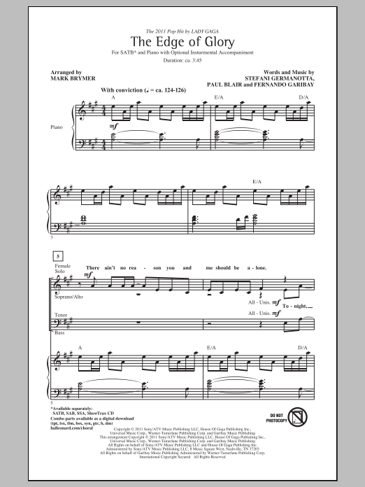 Mark Brymer The Edge Of Glory Sheet Music