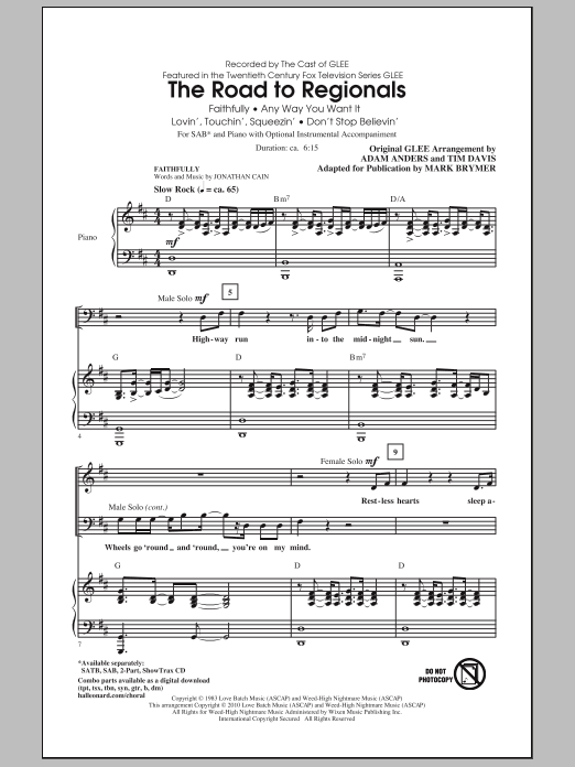 Mark Brymer The Road To Regionals (featured on Glee) Sheet Music
