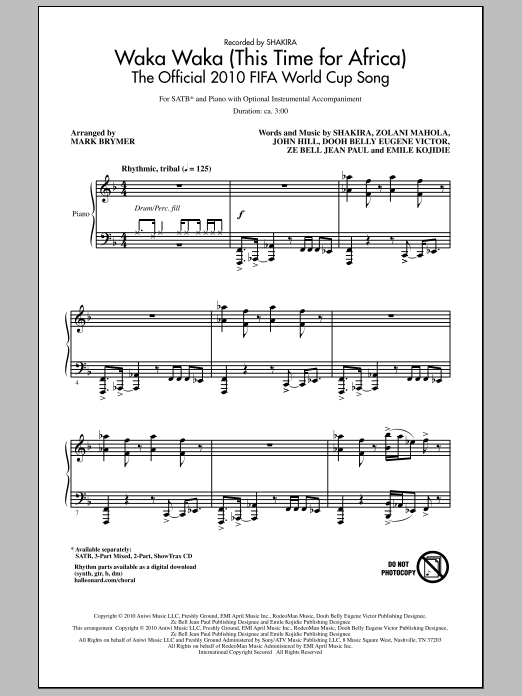 Mark Brymer Waka Waka (This Time For Africa) - The Official 2010 FIFA World Cup Song Sheet Music