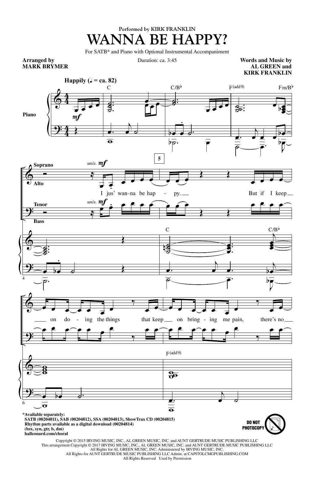 Mark Brymer Wanna Be Happy? Sheet Music