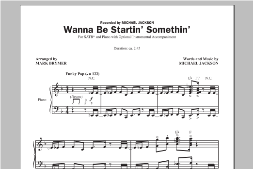 Mark Brymer Wanna Be Startin' Somethin' Sheet Music