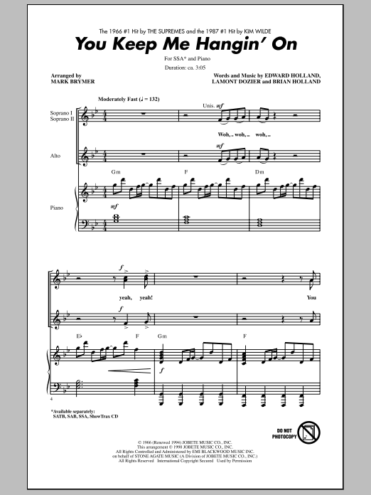 Mark Brymer You Keep Me Hangin' On Sheet Music