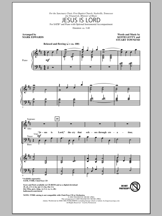 Mark Edwards Jesus Is Lord Sheet Music