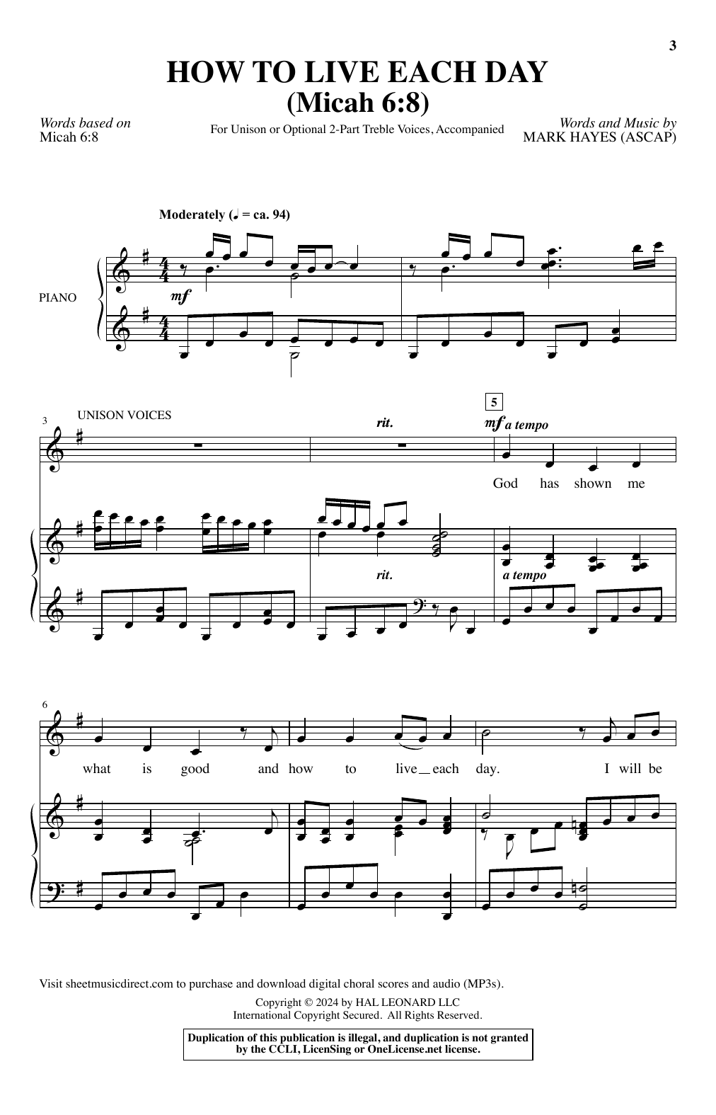 Mark Hayes How To Live Each Day Sheet Music