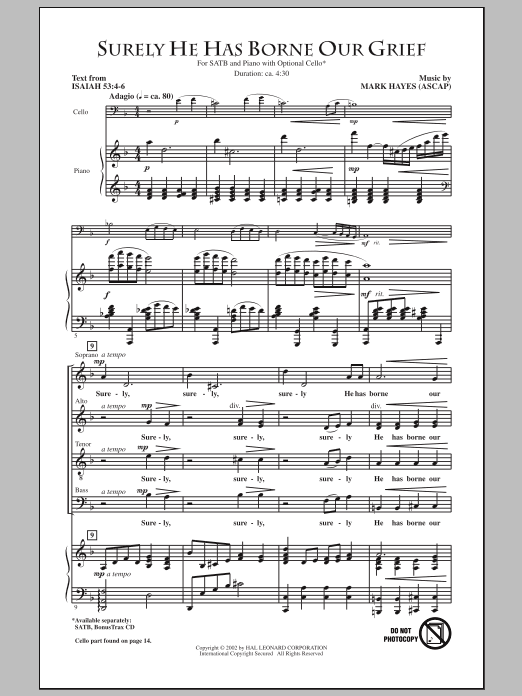 Mark Hayes Surely He Has Borne Our Grief Sheet Music