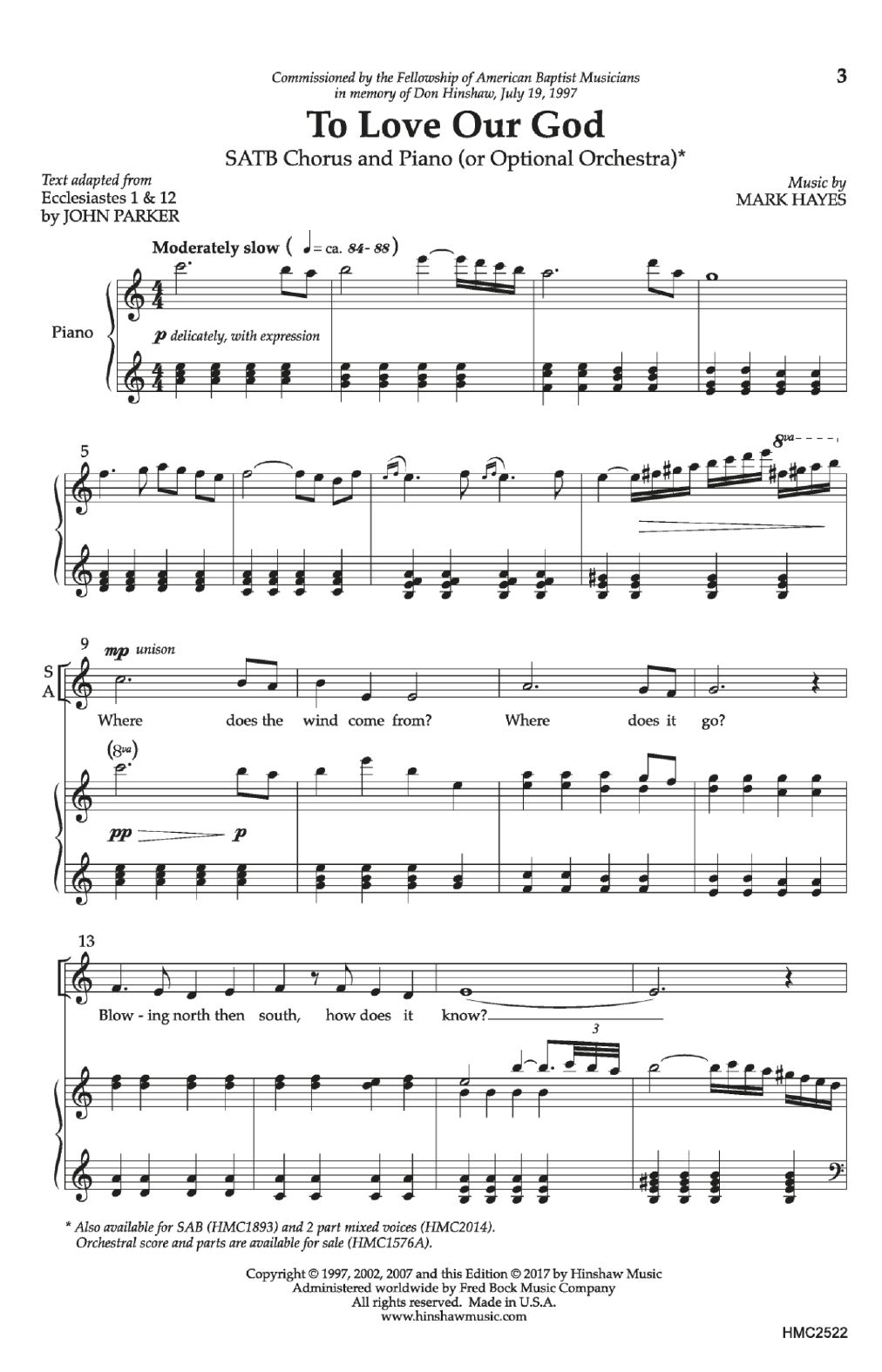 Mark Hayes To Love Our God Sheet Music