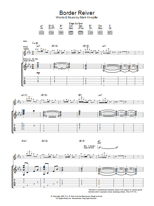 Mark Knopfler Border Reiver Sheet Music