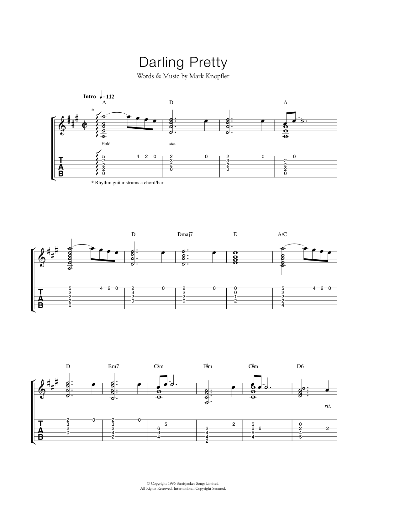 Mark Knopfler Darling Pretty Sheet Music