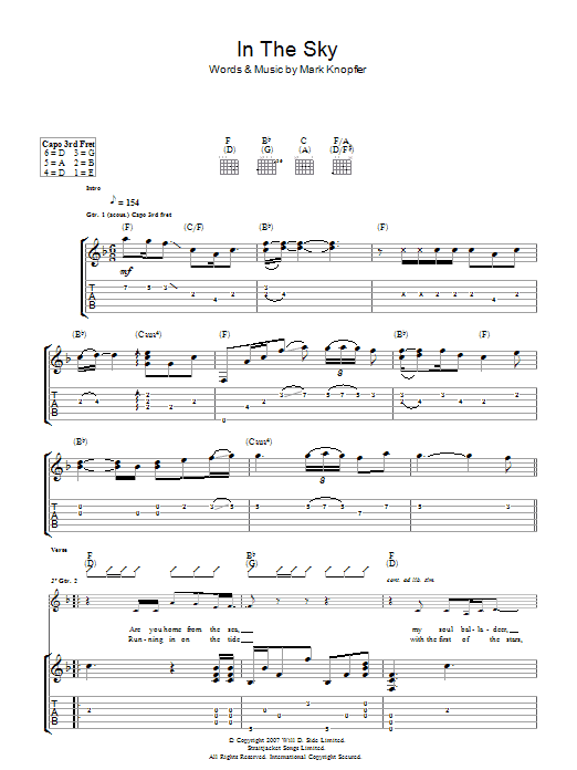 Mark Knopfler In The Sky Sheet Music