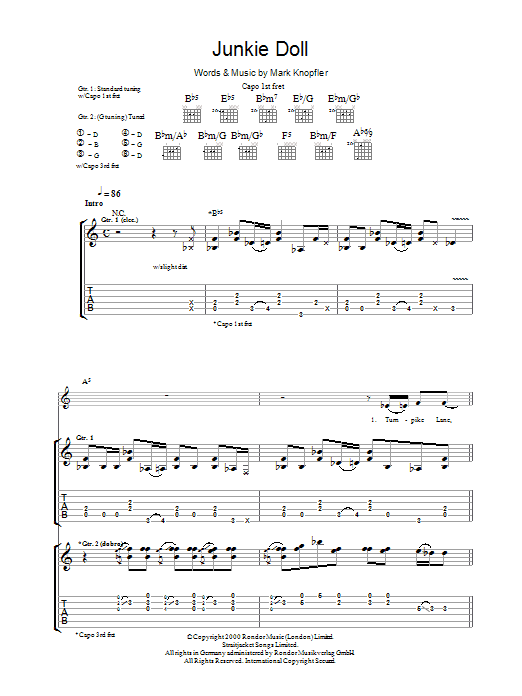 Mark Knopfler Junkie Doll Sheet Music