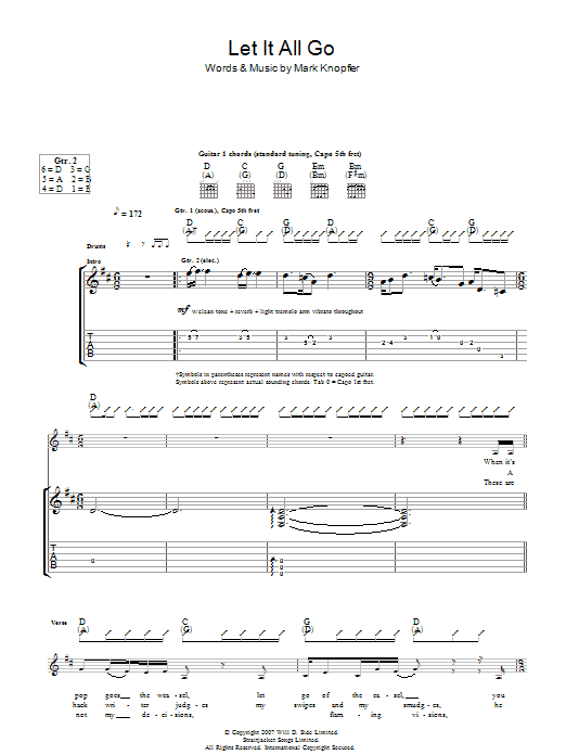 Mark Knopfler Let It All Go Sheet Music