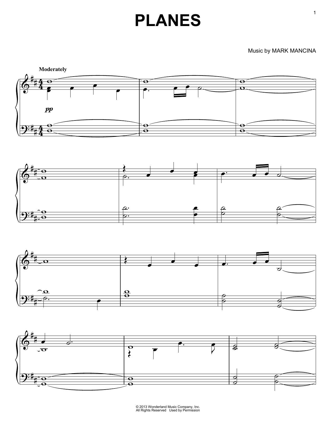 Mark Mancina Planes Sheet Music