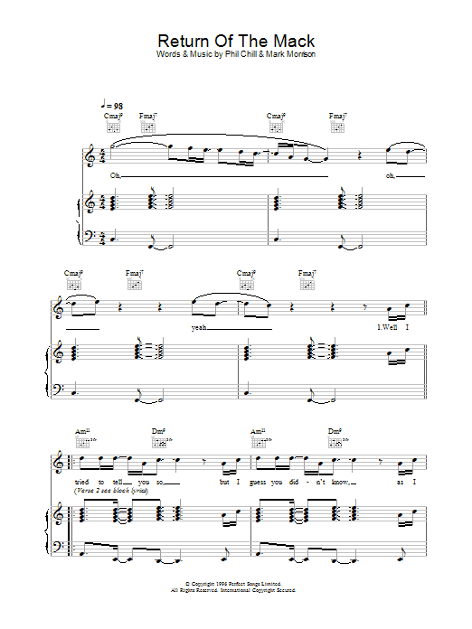 Mark Morrison Return Of The Mack Sheet Music