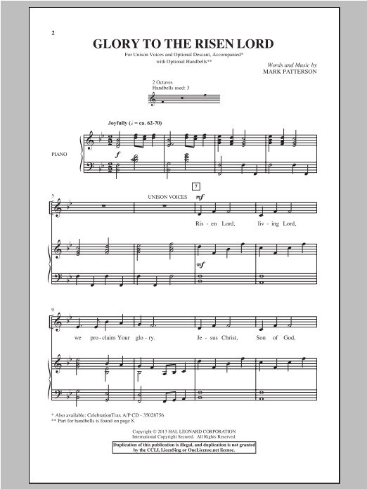 Mark Patterson Glory To the Risen Lord Sheet Music