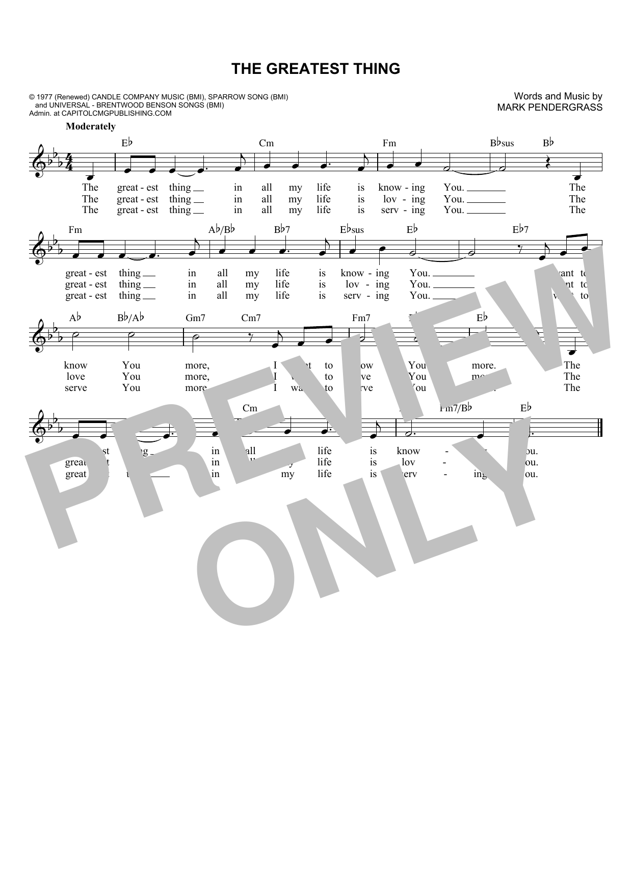 Mark Pendergrass The Greatest Thing Sheet Music