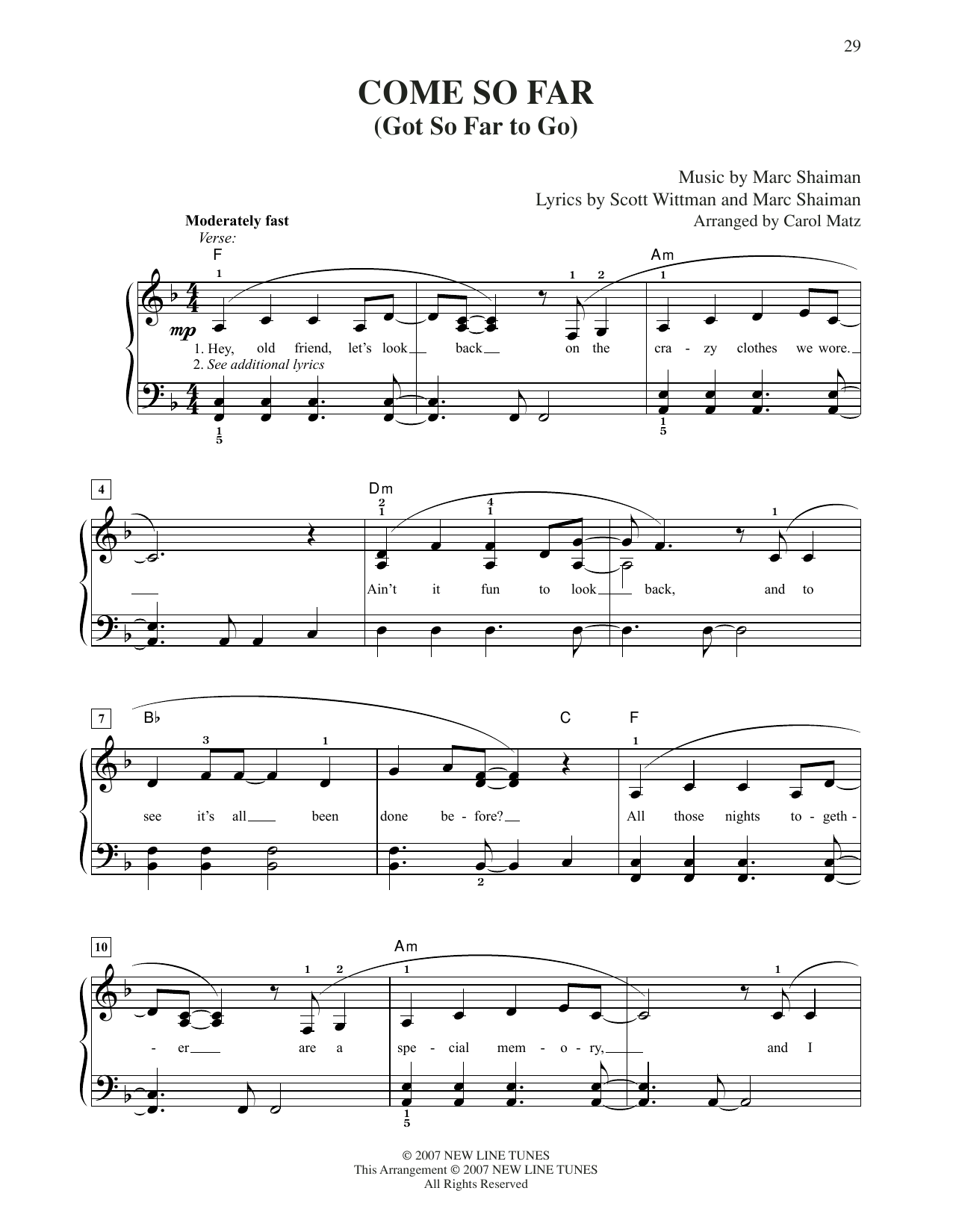 Mark Shaiman Come So Far (Got So Far To Go) (from Hairspray) (arr. Carol Matz) Sheet Music