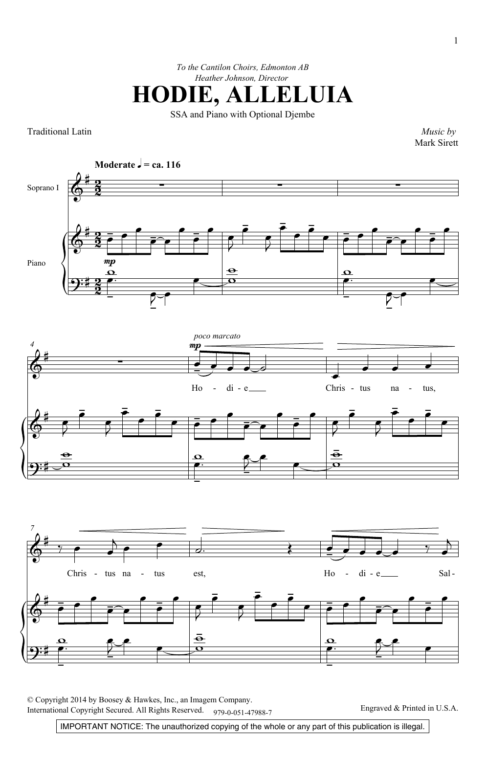 Mark Sirett Hodie Alleluia Sheet Music