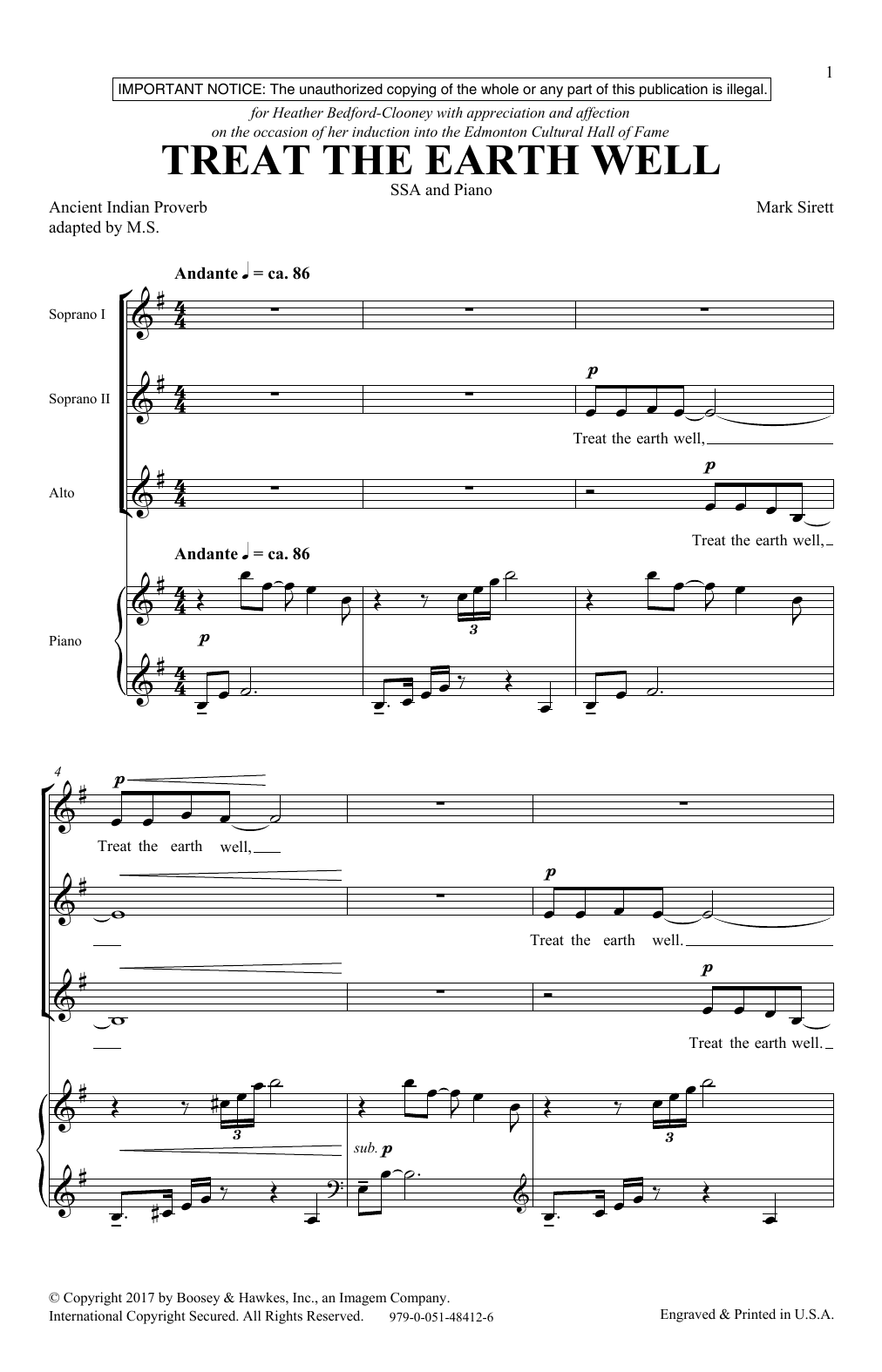Mark Sirett Treat The Earth Well Sheet Music