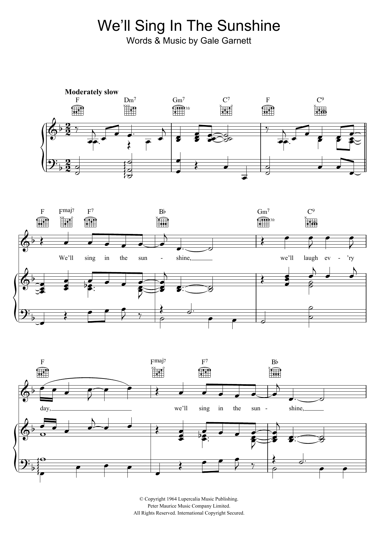 Mark Wynter We'll Sing In The Sunshine Sheet Music