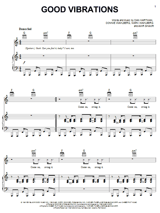 Marky Mark And The Funky Bunch Good Vibrations Sheet Music