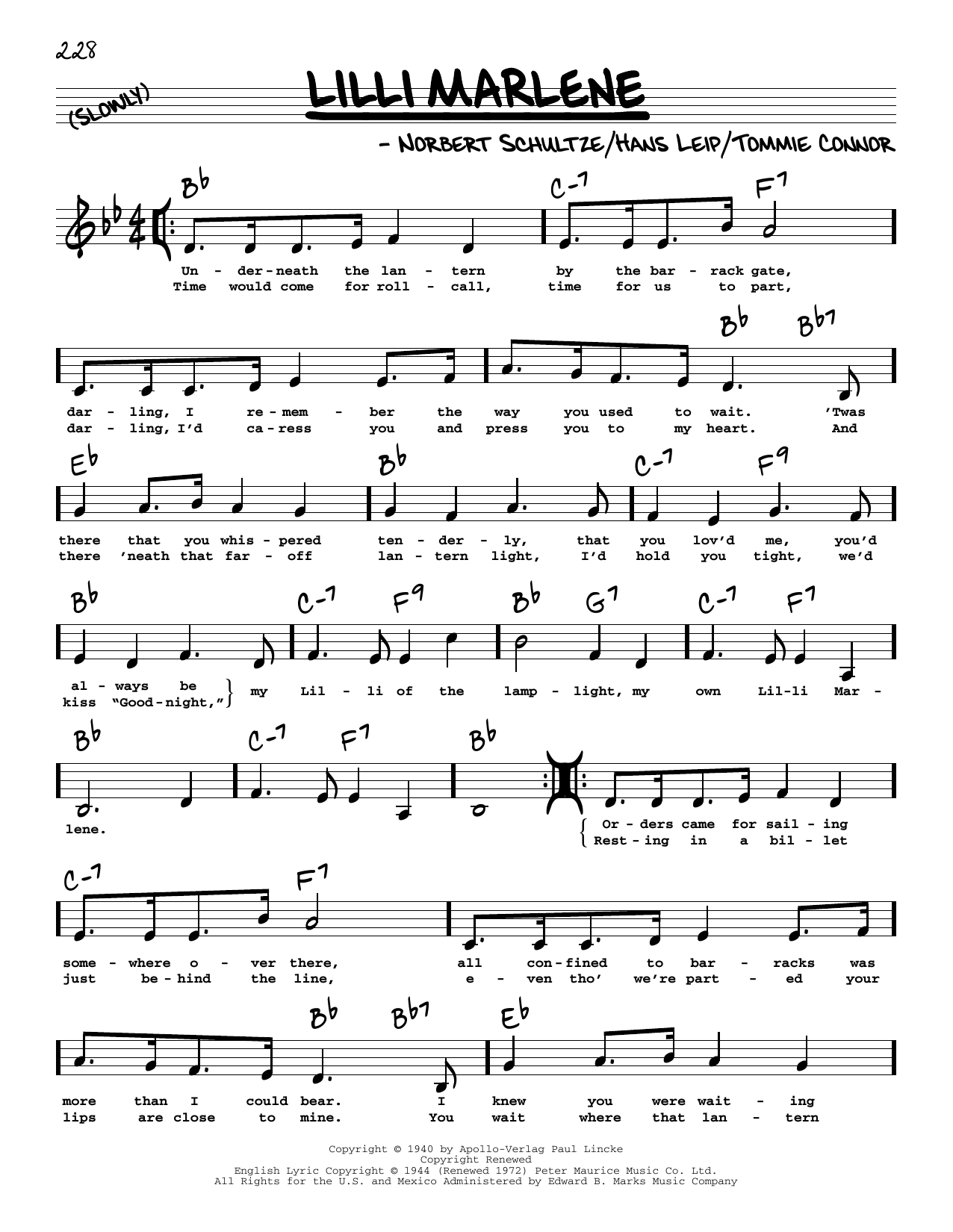 Marlene Dietrich Lilli Marlene (Lili Marleen) (Low Voice) Sheet Music