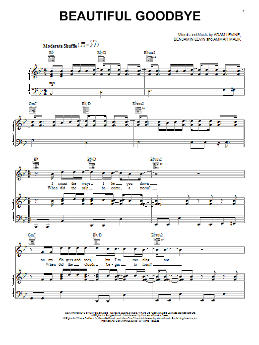 Maroon 5 Beautiful Goodbye Sheet Music