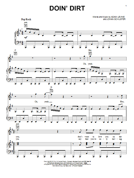 Maroon 5 Doin' Dirt Sheet Music