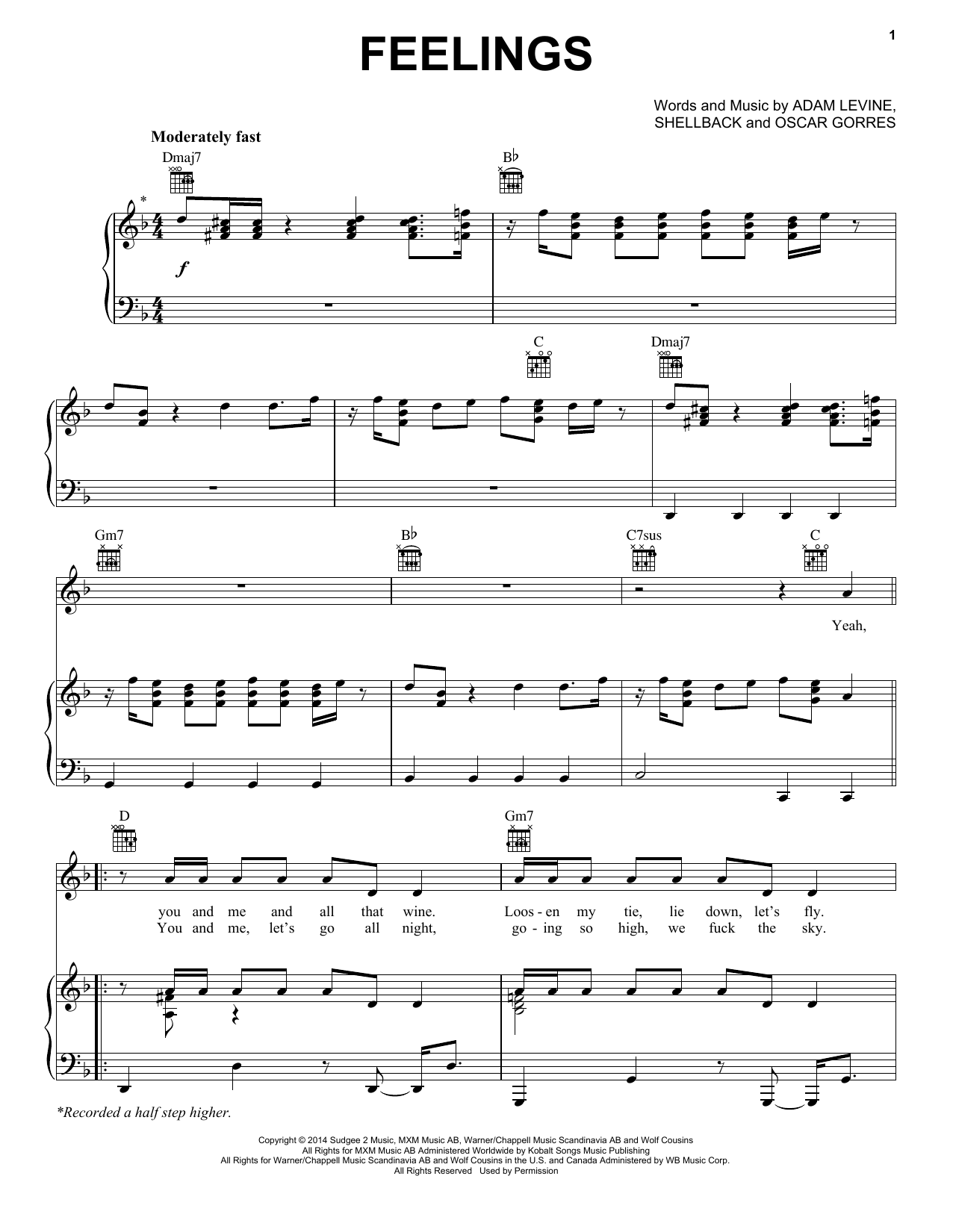 Maroon 5 Feelings Sheet Music