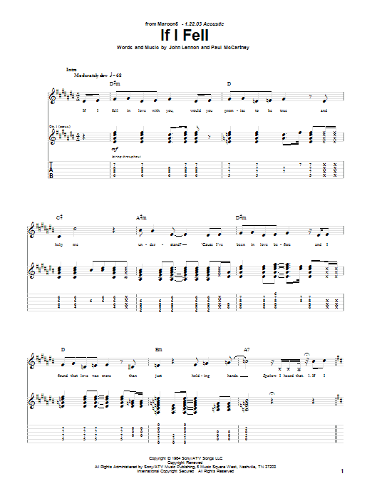 Maroon 5 If I Fell Sheet Music