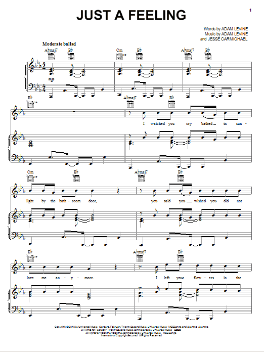 Maroon 5 Just A Feeling Sheet Music