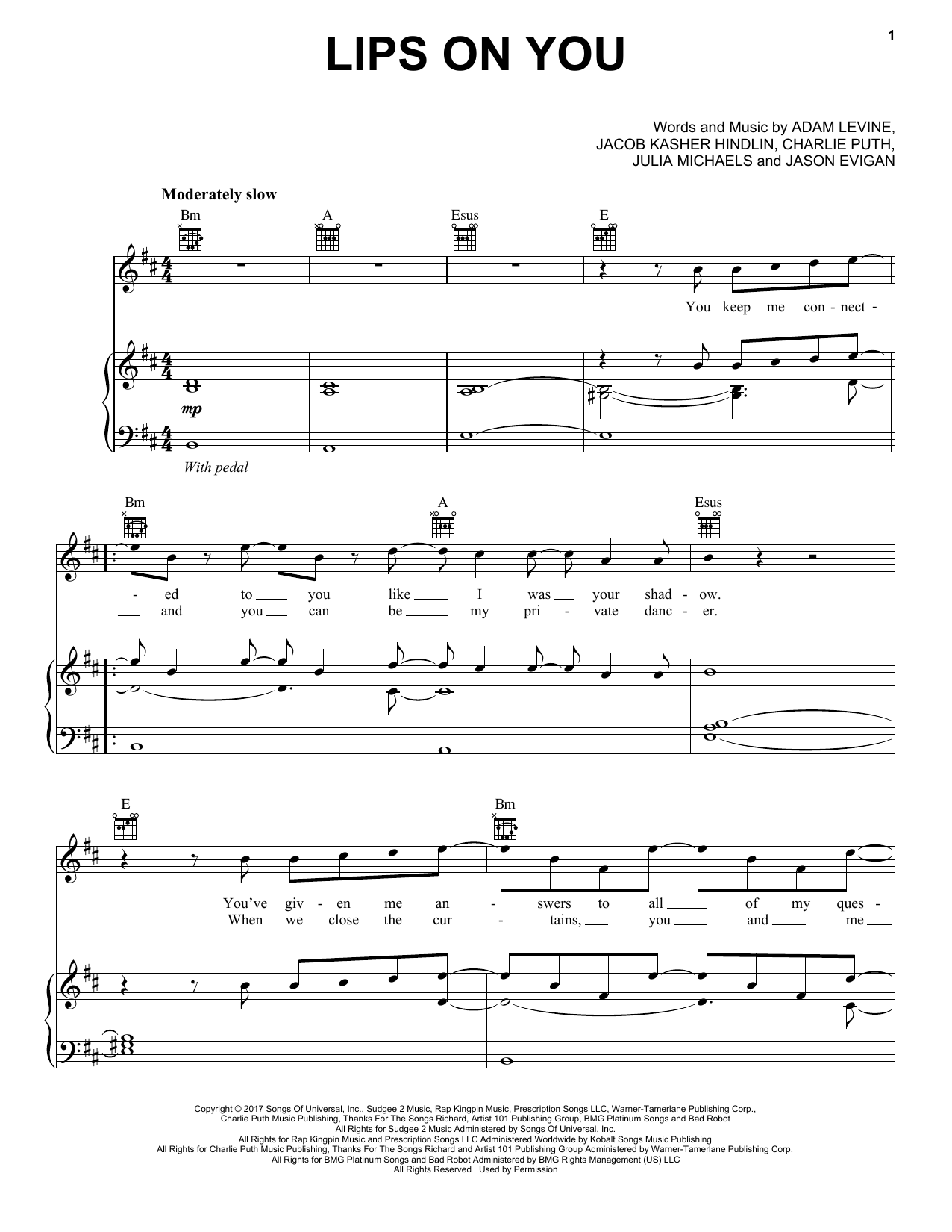 Maroon 5 Lips On You Sheet Music