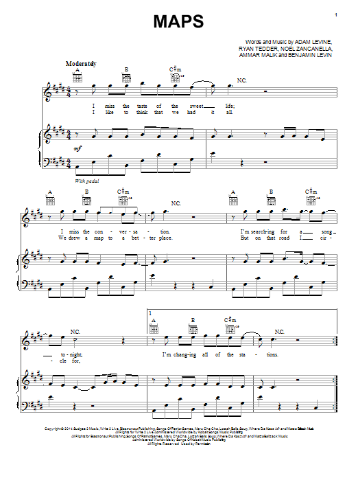 Maroon 5 Maps Sheet Music