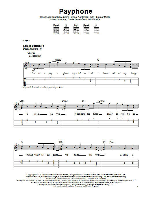 Maroon 5 Payphone Sheet Music