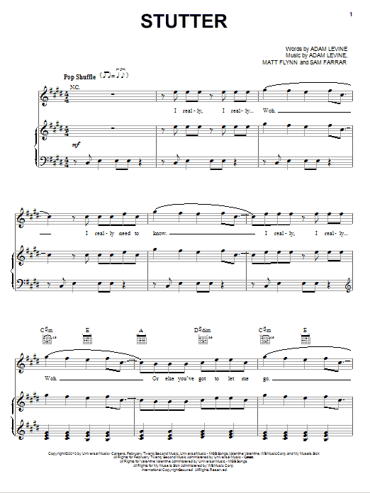 Maroon 5 Stutter Sheet Music