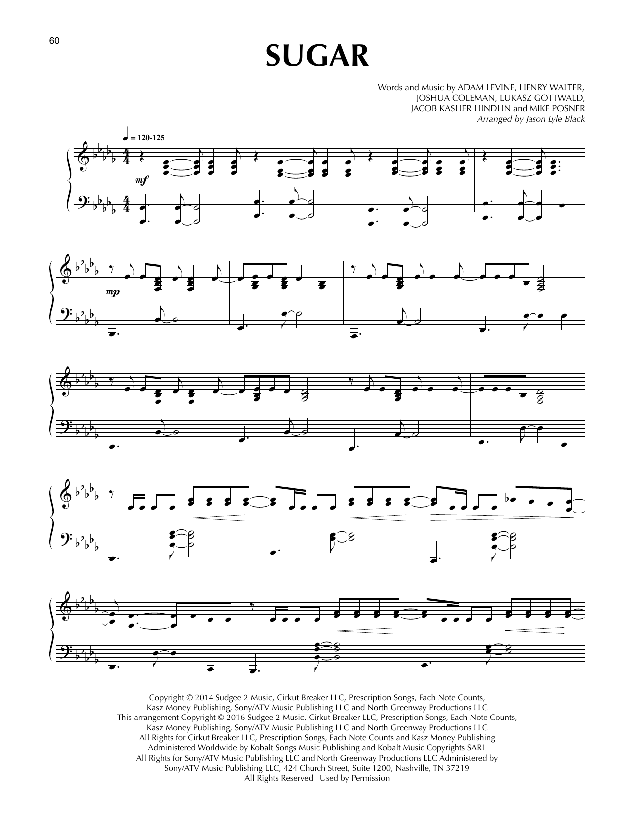 Maroon 5 Sugar (arr. Jason Lyle Black) Sheet Music