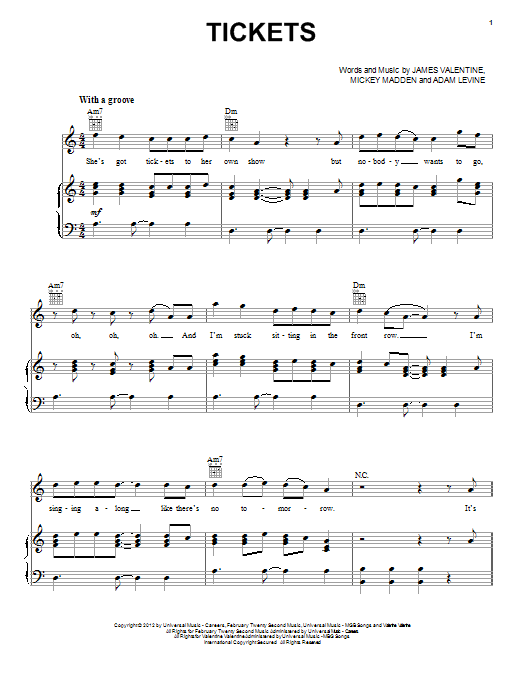Maroon 5 Tickets Sheet Music