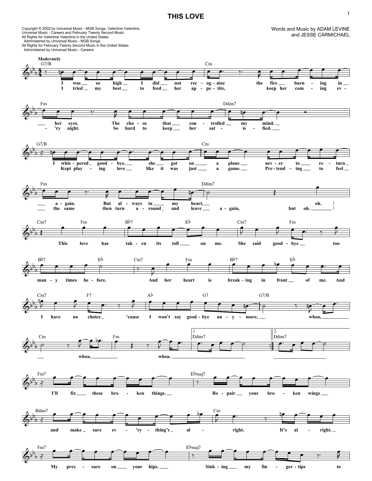 Maroon5 This Love Sheet Music